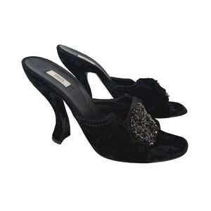 Prada Marie Antoinette Y2K Black Velvet Embellished Heeled Mules Women Size 40 9